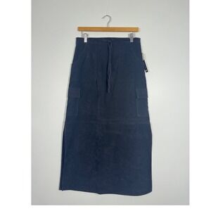 Utilitarian B.Moss Womens 10 Maxi Skirt Black Cargo Pocket Stretch Side Slit USA